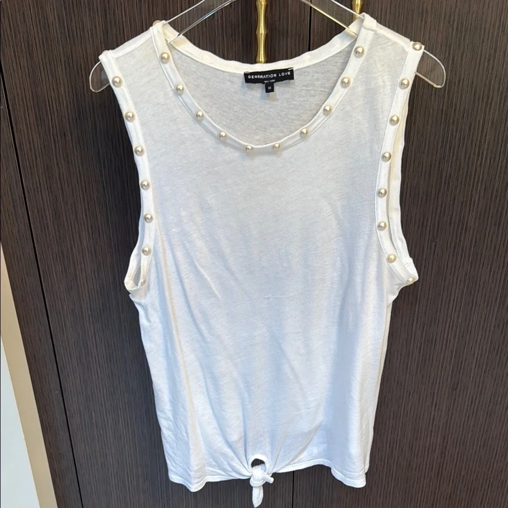 Generation Love pearl accents tank top in white 🤍